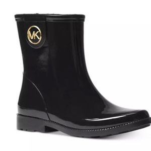 Michael Kors MK Gold Logo Rubber Rain Boots NEW